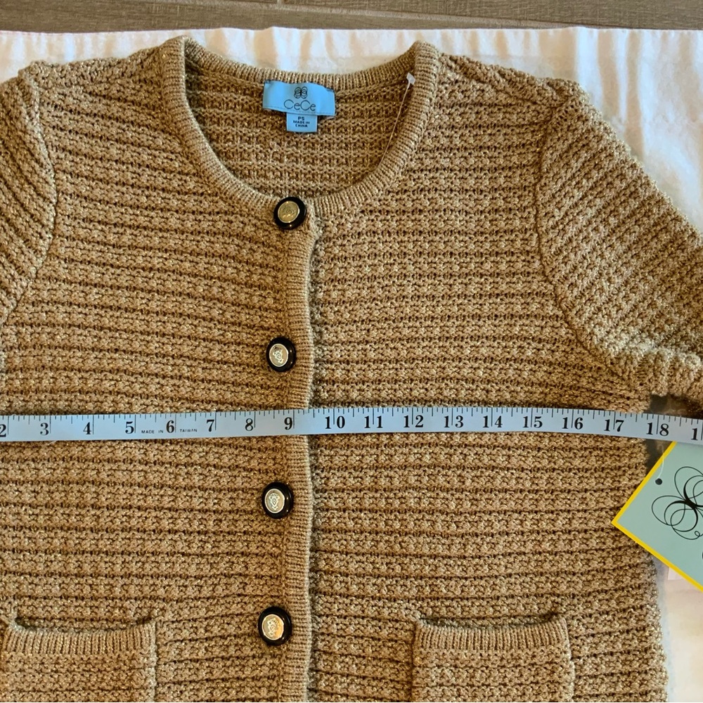 S119 New CeCe Cardigan Women’s Size PS Beige 68% Cotton Metallic Polyester - Picture 3 of 11